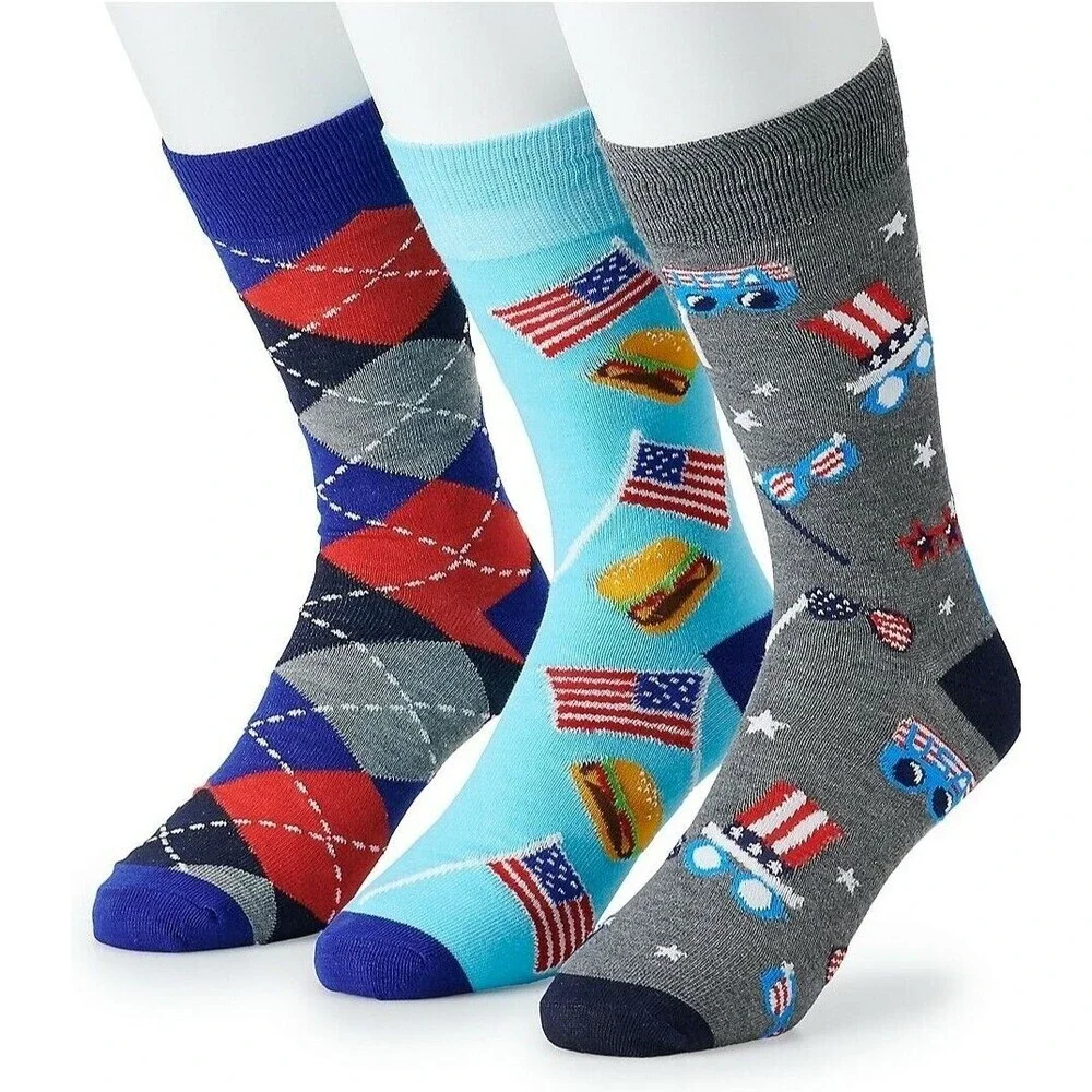 Croft & Barrow AMERICANA 3-PACK 993 CLR ASST Men's Socks Patterned Novelty